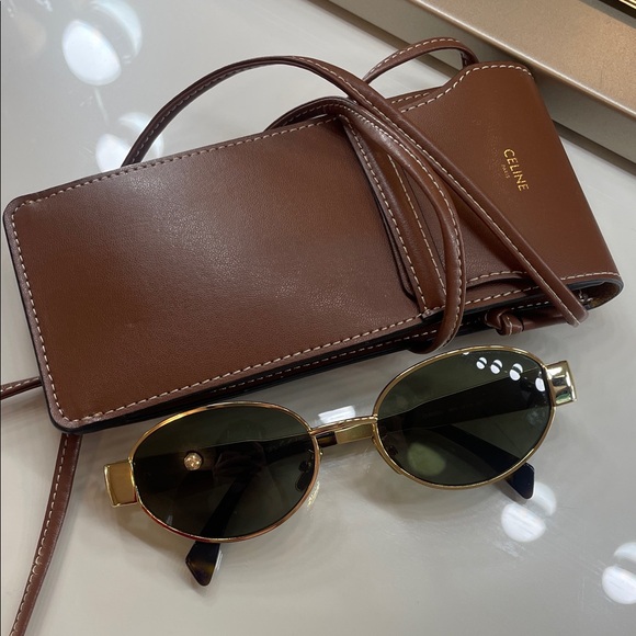 Celine Metal Triomphe Oval Sunglasses with Brown Leather Case - Picture 8 of 9